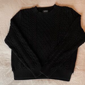 A.P.C. Women’s silk/cotton blend navy Cable-Knit Crewneck Sweater.